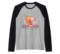 Sleep Axolotl and Capybara Anime Kawaii Sleeping Kids Raglan Baseball Tee