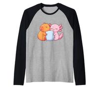 Sleep Axolotl and Capybara Anime Kawaii Sleeping Kids Raglan Baseball Tee