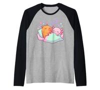 Sleep Axolotl and Capybara Anime Kawaii Sleeping Kids Raglan Baseball Tee