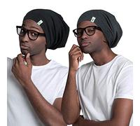 Sleep Cap-2Pcs Designed for Men with Natural Curly Wave Hair Satin Lined,Gifts for Boyfriend,Husband & Dad, Black With Grey-l, L