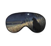 Sleep Eye Mask Black Cat in The Field at Night Sleep Mask for Women Men Adjustable Strap Blindfold Eye Cover for Travel Yoga Nap Shift Work