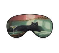 Sleep Eye Mask Black Cat on Teal Green Couch Sleep Mask for Women Men Adjustable Strap Blindfold Eye Cover for Travel Yoga Nap Shift Work