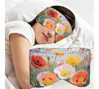Sleep Eye Mask Blackout Sleeping Mask for Side Sleeper Soft Eye Cover | Colorful Poppy Floral Sleep Mask For Men Women Breathable Eye Blindfold Adjustable For Night Nap Travel