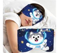 Sleep Eye Mask Blackout Sleeping Mask for Side Sleeper Soft Eye Cover | Cute Husky Astronauts On Space Sleep Mask For Men Women Breathable Eye Blindfold Adjustable For Night Nap Travel