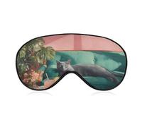 Sleep Eye Mask Blue Cat Laying on A Green Sofa Sleep Mask for Women Men Adjustable Strap Blindfold Eye Cover for Travel Yoga Nap Shift Work