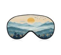 Sleep Eye Mask Blue Golden Mountain Forest Minimalist Sleep Mask for Women Men Adjustable Strap Blindfold Eye Cover for Travel Yoga Nap Shift Work