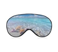 Sleep Eye Mask Blue Ocean White Sand Seashells Starfish Sleep Mask for Women Men Adjustable Strap Blindfold Eye Cover for Travel Yoga Nap Shift Work