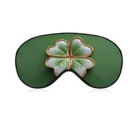 Sleep Eye Mask Cartoon Clover Leaf with Gold Rim Sleep Mask for Women Men Adjustable Strap Blindfold Eye Cover for Travel Yoga Nap Shift Work
