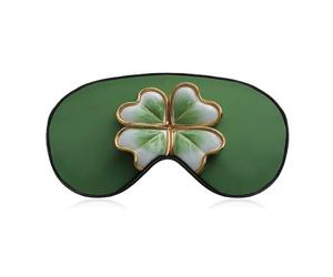 Sleep Eye Mask Cartoon Clover Leaf with Gold Rim Sleep Mask for Women Men Adjustable Strap Blindfold Eye Cover for Travel Yoga Nap Shift Work