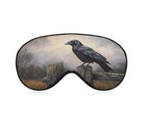 Sleep Eye Mask Crow Perched on an Ancient Weathered Fence Sleep Mask for Women Men Adjustable Strap Blindfold Eye Cover for Travel Yoga Nap Shift Work