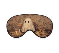 Sleep Eye Mask Cute Ghost Autumn Leaves Candlelight Sleep Mask for Women Men Adjustable Strap Blindfold Eye Cover for Travel Yoga Nap Shift Work