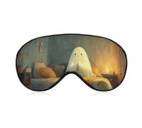Sleep Eye Mask Cute Ghost Kneeling on Bed in Prayer Sleep Mask for Women Men Adjustable Strap Blindfold Eye Cover for Travel Yoga Nap Shift Work