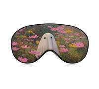 Sleep Eye Mask Cute Ghost Pink and Yellow Flowers Sleep Mask for Women Men Adjustable Strap Blindfold Eye Cover for Travel Yoga Nap Shift Work