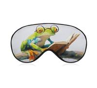 Sleep Eye Mask Cute Green Frog with Glasses Reading Book Sleep Mask for Women Men Adjustable Strap Blindfold Eye Cover for Travel Yoga Nap Shift Work