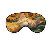 Sleep Eye Mask Cute Orange Cat in The Sunflower Field Sleep Mask for Women Men Adjustable Strap Blindfold Eye Cover for Travel Yoga Nap Shift Work