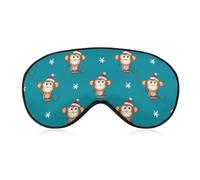 Sleep Eye Mask, Eye Shade Cover, Comfortable Sleeping Mask for Airplane Travel Yoga Nap, Christmas Monkeys and Snowflakes Blue