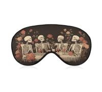 Sleep Eye Mask Four Skeletons Sitting at A Table Sleep Mask for Women Men Adjustable Strap Blindfold Eye Cover for Travel Yoga Nap Shift Work