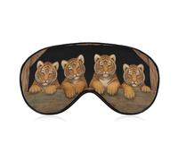 Sleep Eye Mask Four Tigers and Brown Wooden Sleep Mask for Women Men Adjustable Strap Blindfold Eye Cover for Travel Yoga Nap Shift Work