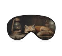 Sleep Eye Mask Fox Resting Old Lantern Vintage Dark Sleep Mask for Women Men Adjustable Strap Blindfold Eye Cover for Travel Yoga Nap Shift Work