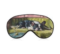 Sleep Eye Mask French Bulldog Lies on The Green Sofa Sleep Mask for Women Men Adjustable Strap Blindfold Eye Cover for Travel Yoga Nap Shift Work
