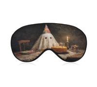 Sleep Eye Mask Ghost Birthday Cake Party Hat Wooden Table Sleep Mask for Women Men Adjustable Strap Blindfold Eye Cover for Travel Yoga Nap Shift Work