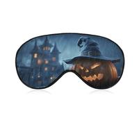 Sleep Eye Mask Halloween Night Spooky Pumpkin with Witch Hat Sleep Mask for Women Men Adjustable Strap Blindfold Eye Cover for Travel Yoga Nap Shift Work