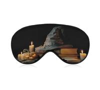 Sleep Eye Mask Old Witch Hat on Books Candles Pumpkin Sleep Mask for Women Men Adjustable Strap Blindfold Eye Cover for Travel Yoga Nap Shift Work