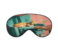 Sleep Eye Mask Orange Tabby Cat on Teal Velvet Armchair Sleep Mask for Women Men Adjustable Strap Blindfold Eye Cover for Travel Yoga Nap Shift Work