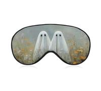 Sleep Eye Mask Pair of Cute Ghosts in The Wildflowers Field Sleep Mask for Women Men Adjustable Strap Blindfold Eye Cover for Travel Yoga Nap Shift Work
