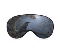 Sleep Eye Mask Raven on The Branch of Oak Tree Sleep Mask for Women Men Adjustable Strap Blindfold Eye Cover for Travel Yoga Nap Shift Work