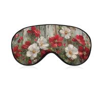 Sleep Eye Mask Rustic Wooden Wall Red White Flowers Sleep Mask for Women Men Adjustable Strap Blindfold Eye Cover for Travel Yoga Nap Shift Work