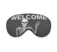 Sleep Eye Mask Skeleton Smiling Waving Word Welcome Sleep Mask for Women Men Adjustable Strap Blindfold Eye Cover for Travel Yoga Nap Shift Work