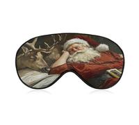 Sleep Eye Mask Sleeping Santa Claus in Bed with Reindeer Sleep Mask for Women Men Adjustable Strap Blindfold Eye Cover for Travel Yoga Nap Shift Work