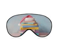 Sleep Eye Mask Stack of Books with A Santa Hat Sleep Mask for Women Men Adjustable Strap Blindfold Eye Cover for Travel Yoga Nap Shift Work