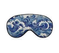 Sleep Eye Mask Swirling Blue and White Waves Japanese Art Sleep Mask for Women Men Adjustable Strap Blindfold Eye Cover for Travel Yoga Nap Shift Work