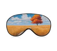 Sleep Eye Mask Tree Stands Tall in Golden Wheat Field Sleep Mask for Women Men Adjustable Strap Blindfold Eye Cover for Travel Yoga Nap Shift Work