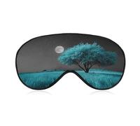 Sleep Eye Mask Turquoise Tree in an Open Field Full Moon Sleep Mask for Women Men Adjustable Strap Blindfold Eye Cover for Travel Yoga Nap Shift Work