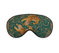 Sleep Eye Mask Twin Tigers Golden Floral on Emerald Sleep Mask for Women Men Adjustable Strap Blindfold Eye Cover for Travel Yoga Nap Shift Work