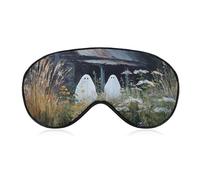 Sleep Eye Mask Two Cute Ghosts in The Garden Old House Sleep Mask for Women Men Adjustable Strap Blindfold Eye Cover for Travel Yoga Nap Shift Work