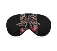 Sleep Eye Mask Two Red Cherries Tied with Leopard Print Bow Sleep Mask for Women Men Adjustable Strap Blindfold Eye Cover for Travel Yoga Nap Shift Work