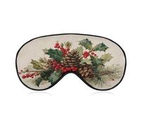 Sleep Eye Mask Vintage Botanical Brown Pinecones Holly Leaves Sleep Mask for Women Men Adjustable Strap Blindfold Eye Cover for Travel Yoga Nap Shift Work