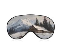 Sleep Eye Mask Vintage Old Log Cabin in The Snowy Mountain Sleep Mask for Women Men Adjustable Strap Blindfold Eye Cover for Travel Yoga Nap Shift Work