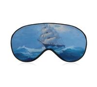 Sleep Eye Mask Vintage Sailing Ship Heavy Storm Blue Waves Sleep Mask for Women Men Adjustable Strap Blindfold Eye Cover for Travel Yoga Nap Shift Work