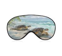 Sleep Eye Mask Watercolor Two Sea Turtles on The Beach Sleep Mask for Women Men Adjustable Strap Blindfold Eye Cover for Travel Yoga Nap Shift Work