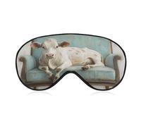 Sleep Eye Mask White Cow Lying on Couch Rustic Farmhouse Sleep Mask for Women Men Adjustable Strap Blindfold Eye Cover for Travel Yoga Nap Shift Work