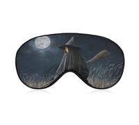 Sleep Eye Mask Witch Holding Broom Dark Fantasy Sleep Mask for Women Men Adjustable Strap Blindfold Eye Cover for Travel Yoga Nap Shift Work