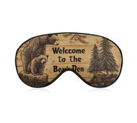 Sleep Eye Mask Wooden Sign Two Bears Pine Trees Sleep Mask for Women Men Adjustable Strap Blindfold Eye Cover for Travel Yoga Nap Shift Work