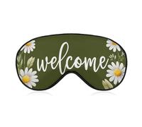 Sleep Eye Mask Word Welcome Small Daisy on Olive Green Sleep Mask for Women Men Adjustable Strap Blindfold Eye Cover for Travel Yoga Nap Shift Work