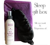 Sleep Gift Box Set with Silk Black Eye Mask and Magnesium Body Oil Spray, Nature's Mineral Rest Recharge