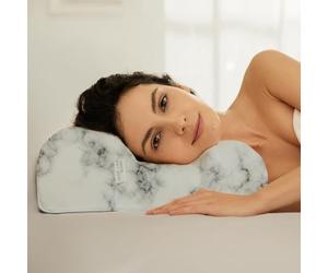 SLEEP & GLOW Omnia Premium Silk Anti-Aging Beauty Pillow Fights Sleep Wrinkles with Orthopedic Height Adjustable Memory Foam for Sleeping on Back and Side (Made in Italy) + White Marble Silk